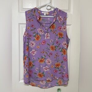 Juniper and Lime Purple Sleeveless Blouse with Notched Collar